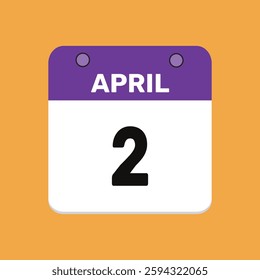 Calendar april 2 date calendar and year, vector icon illustration design