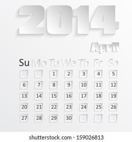 Calendar of April 2014 with the 3D image, vector
