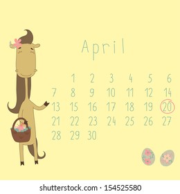Calendar for April 2014. Calendar with the symbol of the eastern horoscope. Year of the Horse.