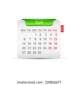 Calendar April 2015. Vector illustration