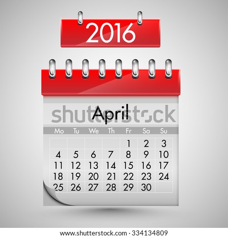 Calendar for april, 2016, vector