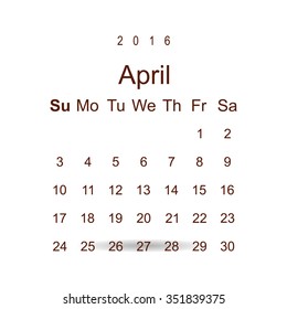 Calendar April 2016 Vector Design Week Stock Vector (Royalty Free ...