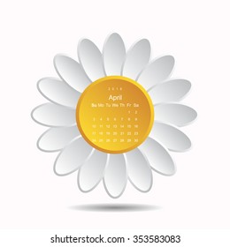 Calendar April 2016 vector design. Week starts from Sunday. icon, vector illustration. Modern design. Flat design style
