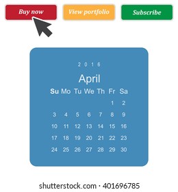 Calendar April 2016 vector design. Week starts from Sunday.