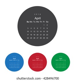 Calendar April 2016 vector design