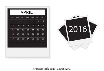 Calendar for april 2016.Vector illustration.