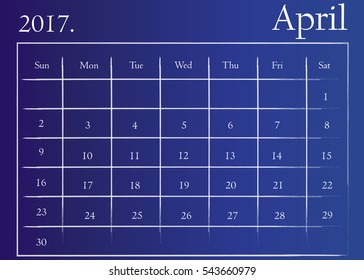 Calendar for April 2017. April 2017 Calendar Icon Vector flat design style