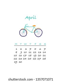 Calendar April 2019 vector design.  icon, vector illustration. Modern design. Flat design style