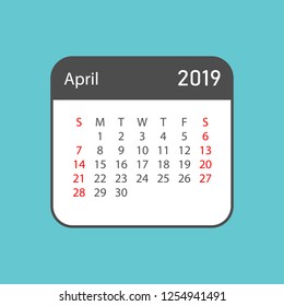 Calendar april 2019 year in simple style. Calendar planner design template. Agenda april monthly reminder. Business vector illustration.
