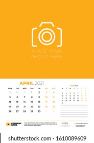 Calendar for April 2021. Week starts on Monday. Wall calendar planner template. Vector illustration