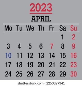 calendar of april 2023 icon vector editable and isolated on background