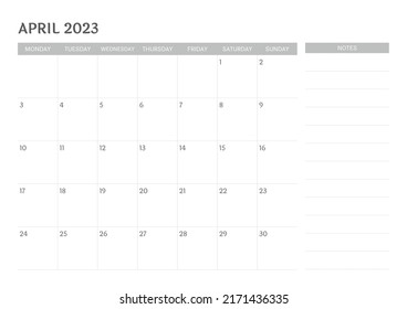calendario abril de 2023 con notas