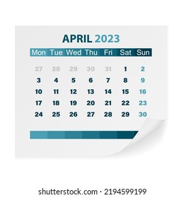 Calendar April 2023 on a white background. Vector illustration.