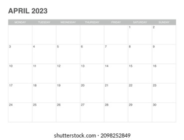 calendar april 2023, start monday