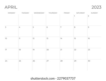 Calendario Abril 2023 a partir del lunes