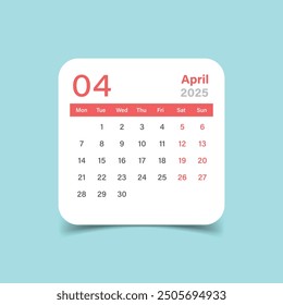 Calendar april 2025 icon in flat style. Planner vector illustration on isolated background. Calender sign business concept.