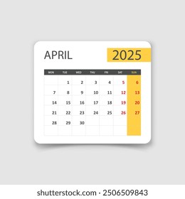 Calendar april 2025 icon in flat style. Planner vector illustration on isolated background. Calender sign business concept.