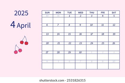 Calendar for April 2025 starting on Sunday