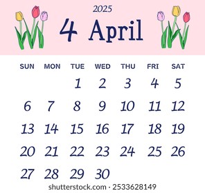 Calendar for April 2025 starting on Sunday