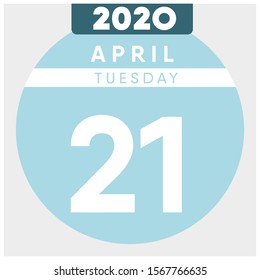 Calendar, April 21st, 2020. Blue color