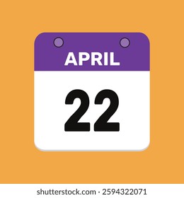 Calendar april 22 date calendar and year, vector icon illustration design