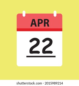 Calendar - April 22 icon illustration isolated vector sign symbol flat design red and white