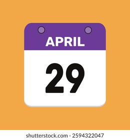 Calendar april 29 date calendar and year, vector icon illustration design