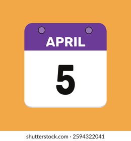 Calendar april 5 date calendar and year, vector icon illustration design