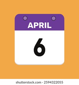 Calendar april 6 date calendar and year, vector icon illustration design