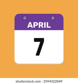 Calendar april 7 date calendar and year, vector icon illustration design