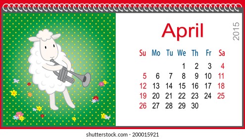 Calendar for April and lamb plays the trumpet
