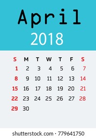 Calendar of April,
Monthly Calendar with Holidays.