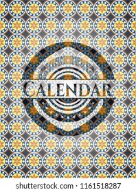 Calendar arabic badge background. Arabesque decoration.