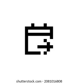 diseño de icono perfecto de píxel derecho de flecha de calendario. Diseño de estilo plano aislado en un fondo blanco. Ilustración del vector