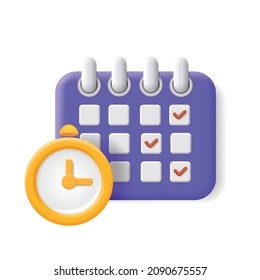 Calendar assignment and clock icon. Schedule, appointment, Planning concept 3d vector.