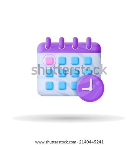 Calendar assignment and clock icon. Schedule, appointment, Planning concept. design business graphics tasks schedule for the month. 3d vector illustration