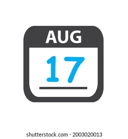 calendar - Aug 17 icon illustration, August flat vector design
