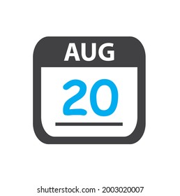 calendar - Aug 20 icon illustration, August flat vector design