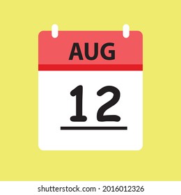 Calendar - August 12 icon illustration isolated vector sign symbol flat design red and white