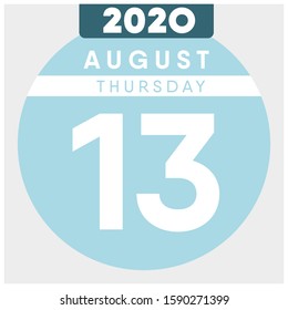 Calendar, August 13th, 2020. Blue color