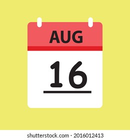 Calendar - August 16 icon illustration isolated vector sign symbol flat design red and white