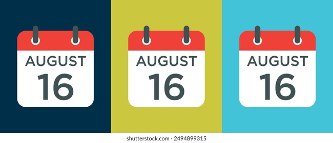 calendar - August 16 icon illustration isolated vector sign symbol