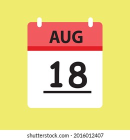 Calendar - August 18 icon illustration isolated vector sign symbol flat design red and white