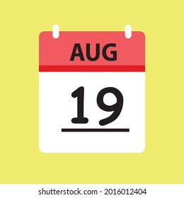 Calendar - August 19 icon illustration isolated vector sign symbol flat design red and white