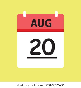 Kalender - 20. August Symbol einzelne Vektorsymbol flach, rot und weiß