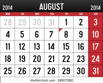 Calendar for August 2014