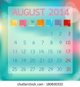 Calendar August 2014, Flat style background, vector illustration