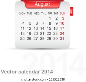 Calendar August 2014. Vector.