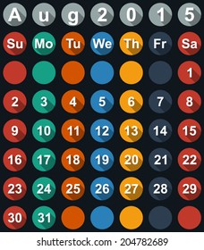 Calendar August 2015 with flat numbers and long shadows - vector illustration
