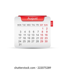 Calendar August 2015. Vector illustration 